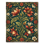 Vintage Red Floral Teal Botanical Rug