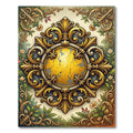 Golden Baroque Crest Floral Medallion Rug