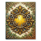 Golden Baroque Crest Floral Medallion Rug
