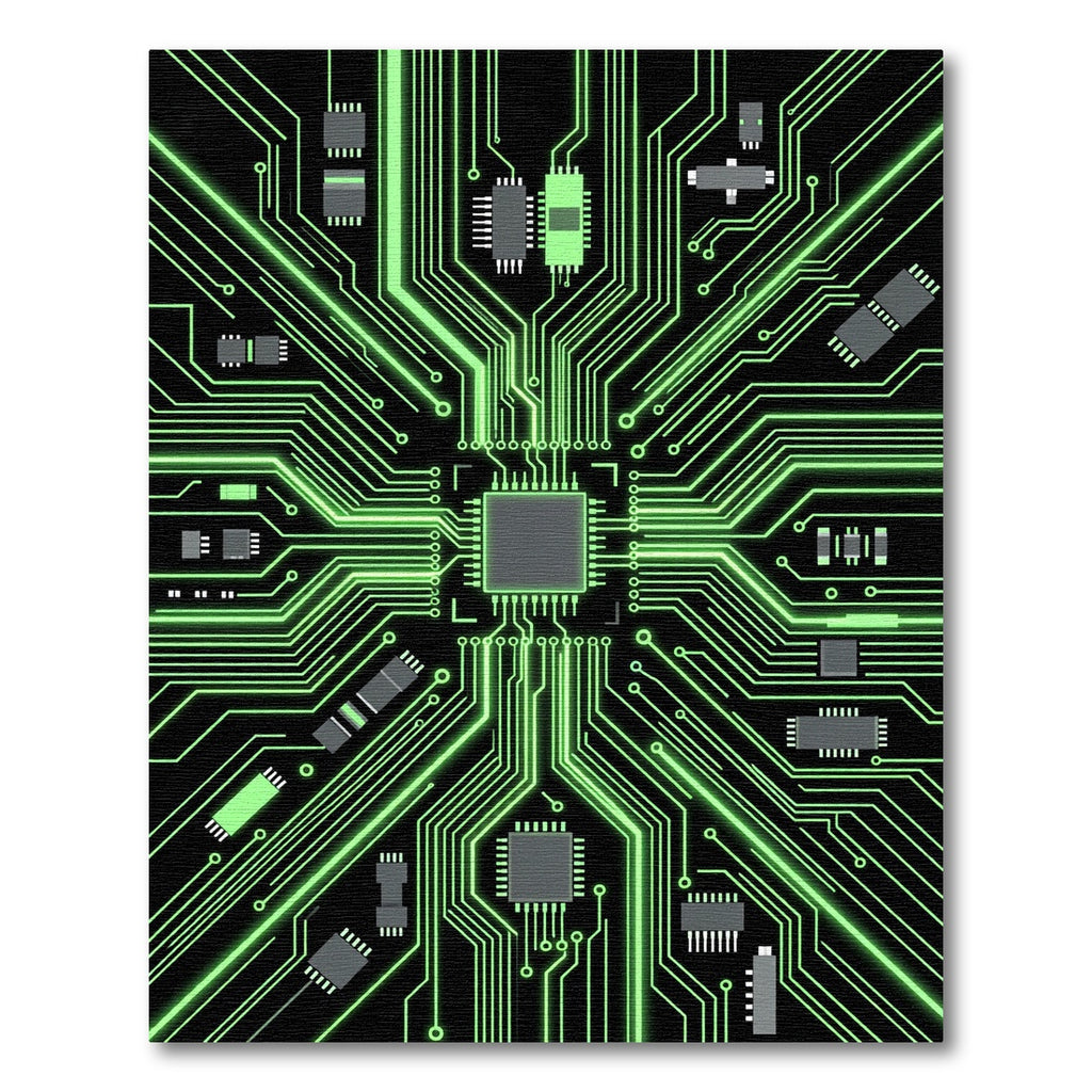 Luminous Neon Cyber Circuit Grid Rug