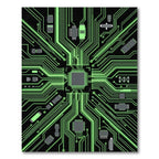 Luminous Neon Cyber Circuit Grid Rug