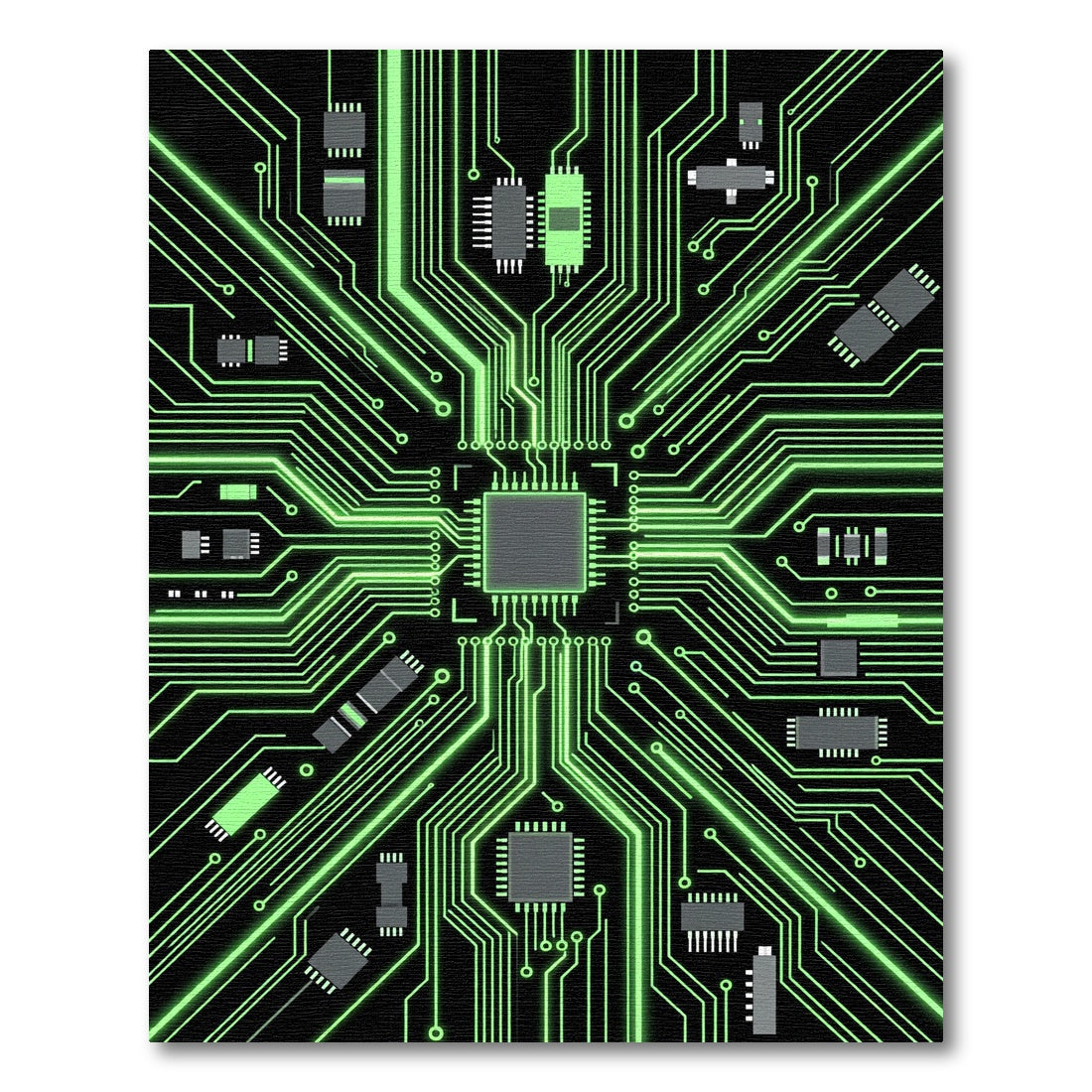 Luminous Neon Cyber Circuit Grid Rug