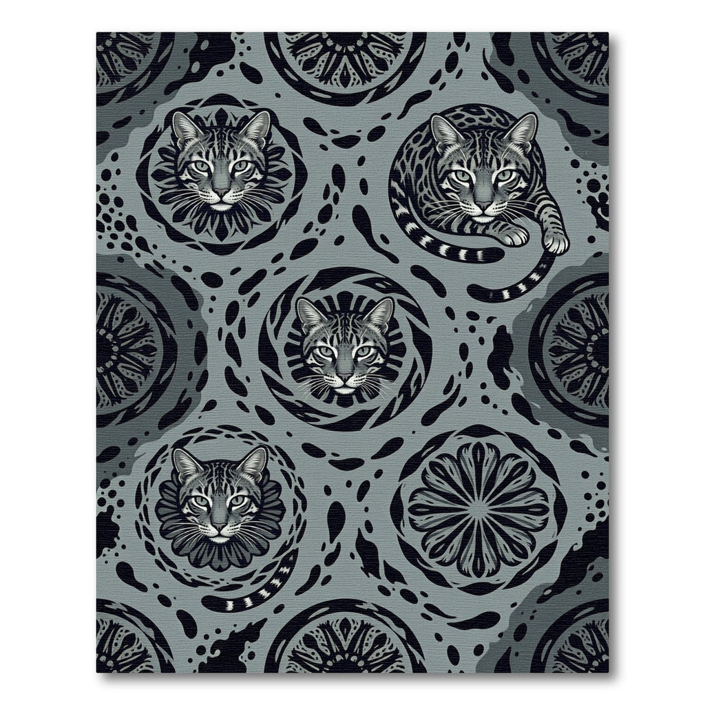Monochromatic Feline Roundel Mandala Rug
