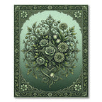 Elegant Sage Floral Scroll Medallion Art Rug