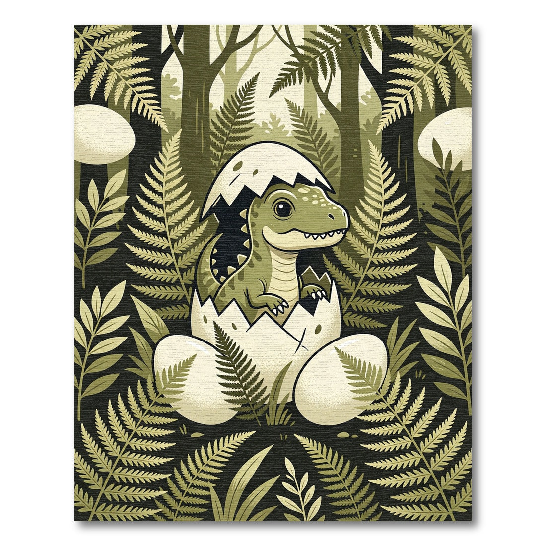 Cute Baby Dinosaur Jungle Fern Rug