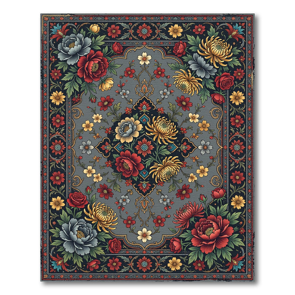 Elegance Gray Floral Medallion Garden Rug