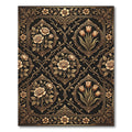 Ornate Black Gold Floral Vines Rug