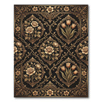 Ornate Black Gold Floral Vines Rug