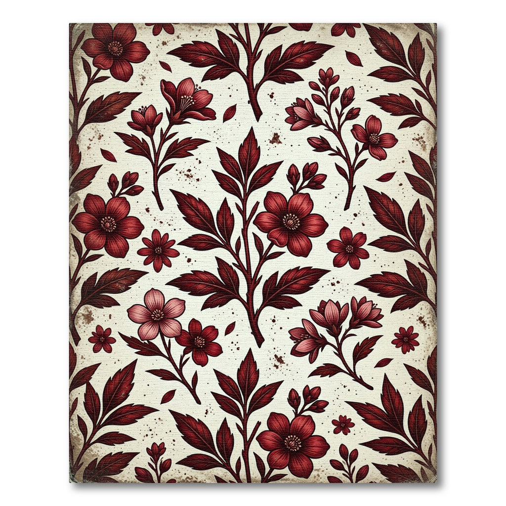 Deep Red Floral Branch Arrangement Rug