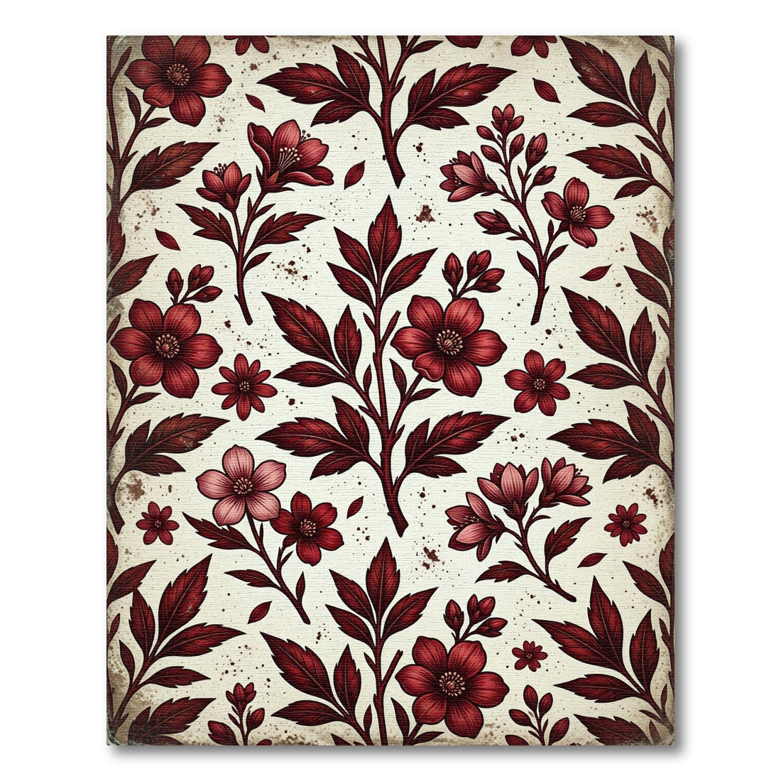 Deep Red Floral Branch Arrangement Rug