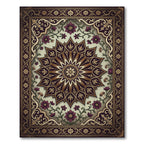 Elegant Plum Floral Gold Medallion Art Rug
