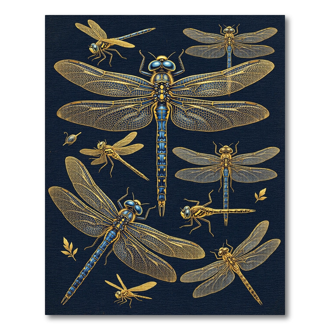 Golden Dragonfly Insect Illustration Navy Rug