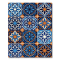 Blue and Orange Mediterranean Floral Tile Rug
