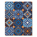 Blue and Orange Mediterranean Floral Tile Rug