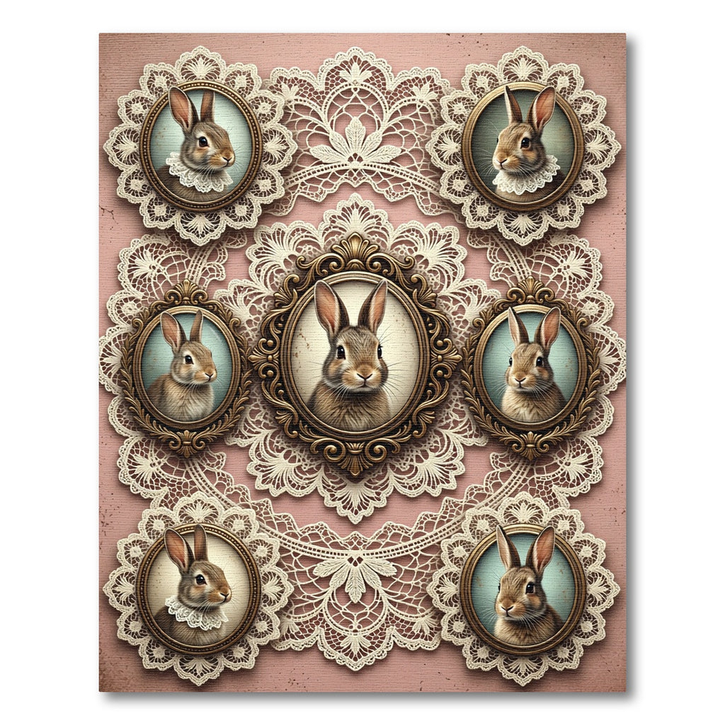 Vintage Lace Victorian Rabbit Portrait Rug