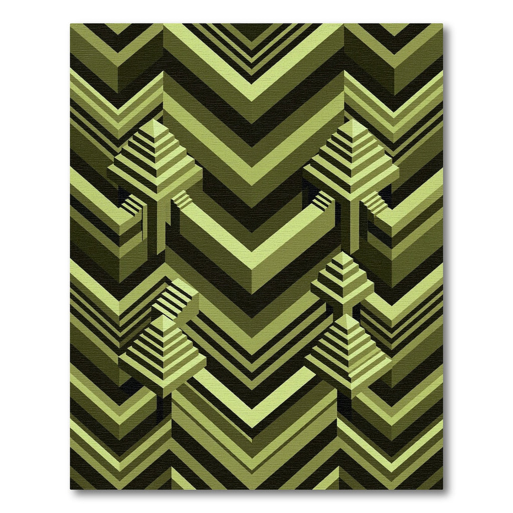 Geometric Olive Chevron Isometric Pyramid Rug