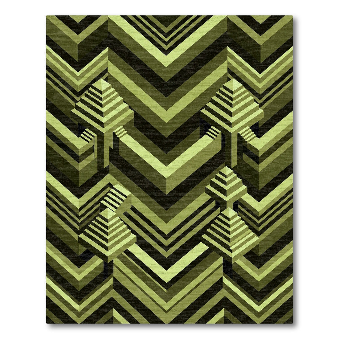 Geometric Olive Chevron Isometric Pyramid Rug