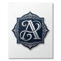 Ornate Navy Silver Monogram Emblem Rug