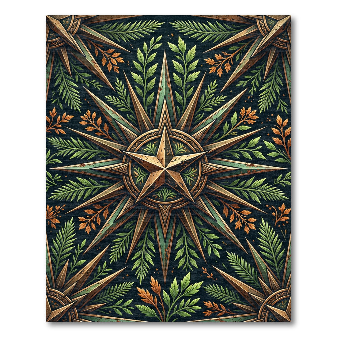 Ornate Bronze Star And Foliage Rug