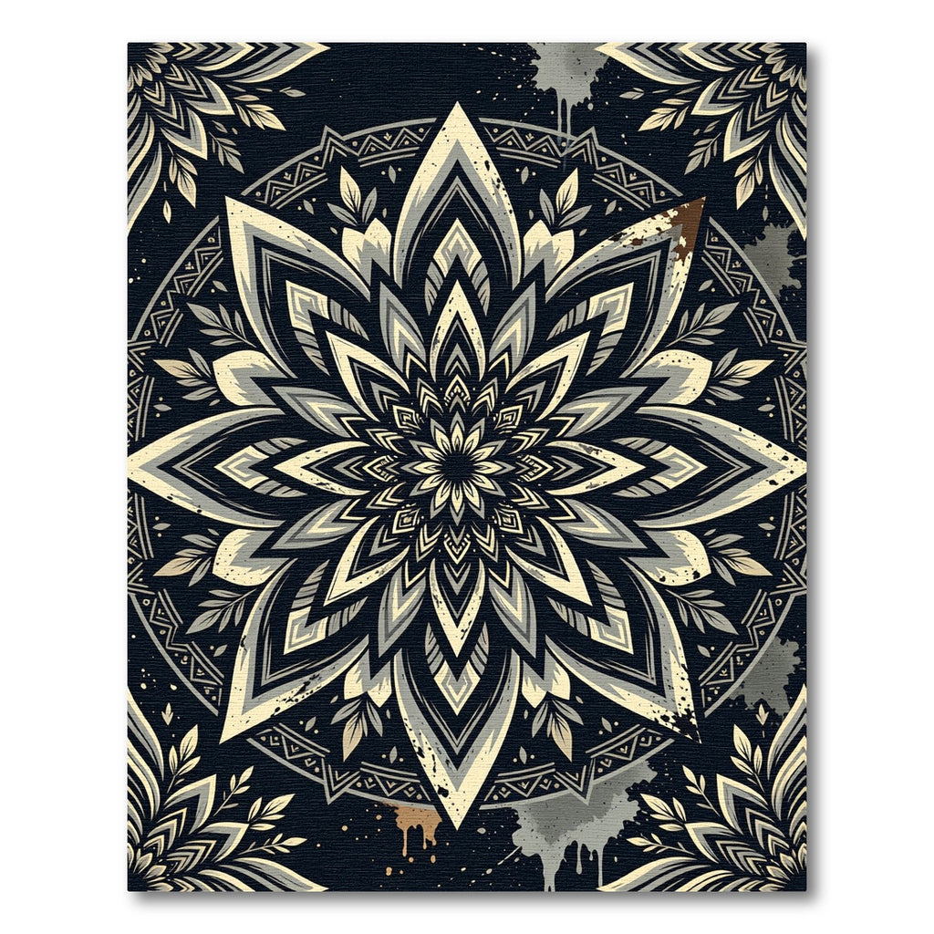 Monochrome Floral Mandala Medallion Rug