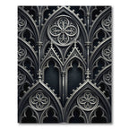Gothic Silver Quatrefoil Arch Monochrome Art Rug