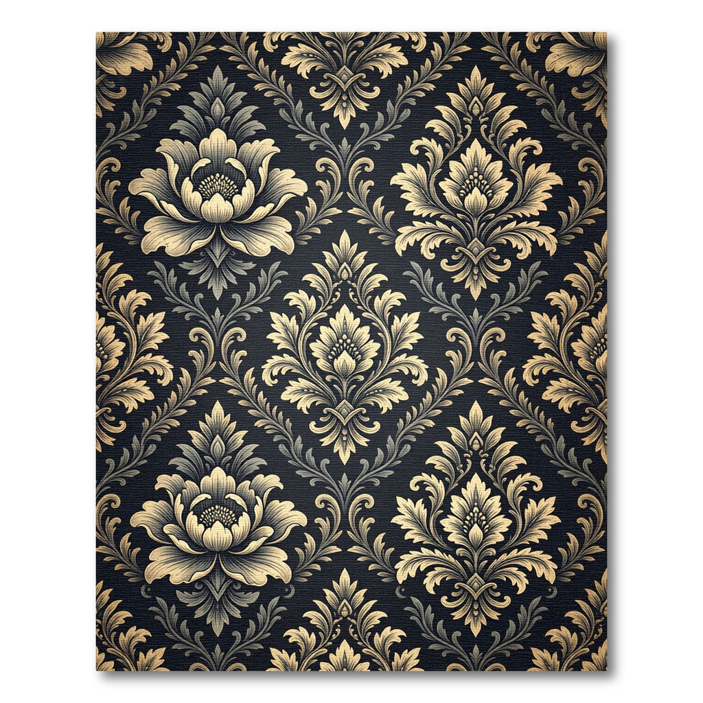 Golden Damask Floral Midnight Tapestry Rug
