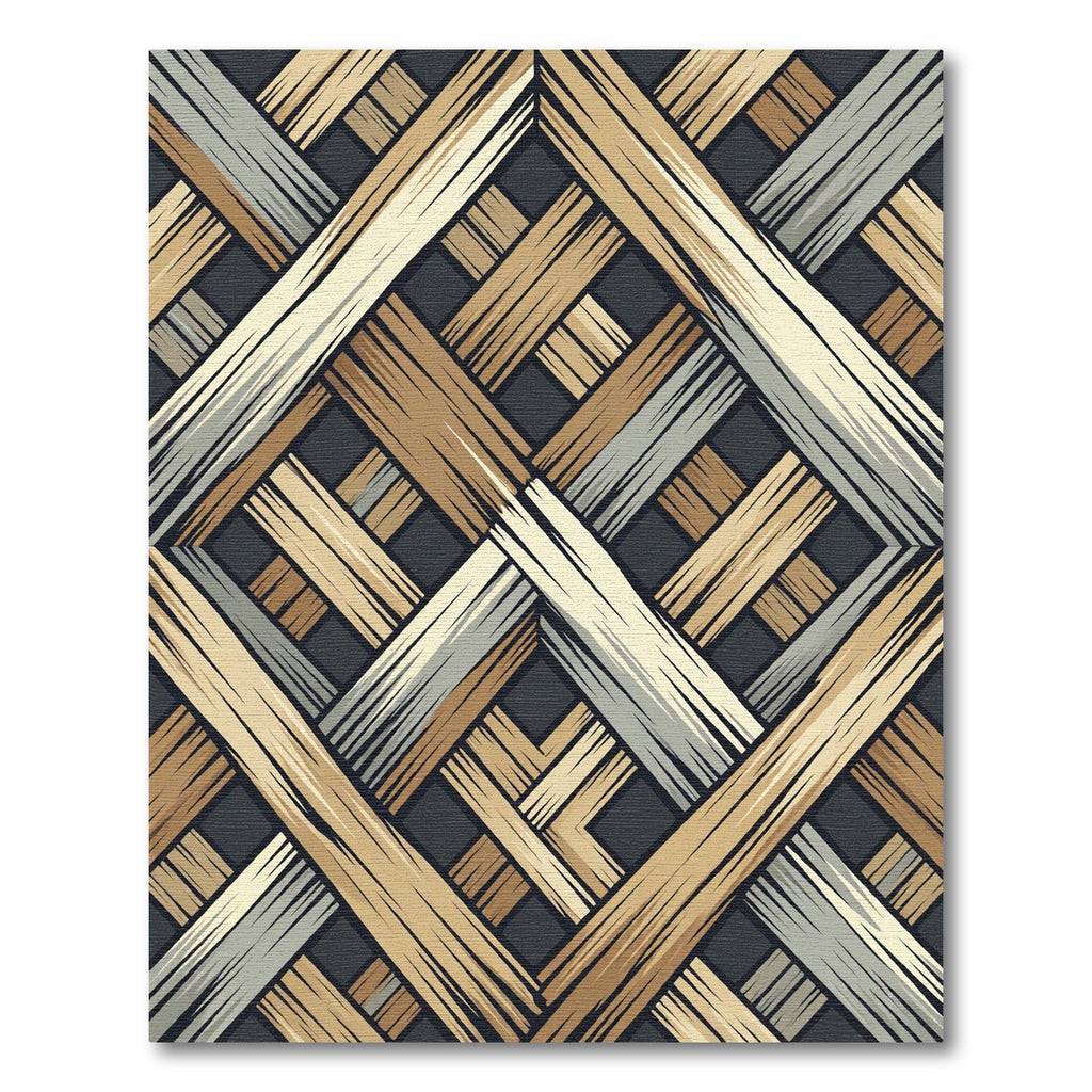 Earthy Woven Geometric Slatted Wood Rug