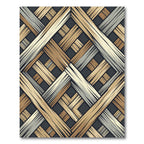 Earthy Woven Geometric Slatted Wood Rug