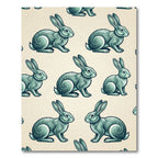 Sage Green Engraved Rabbit Folk Art Rug