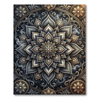 Elegant Gold and Charcoal Floral Mandala Rug