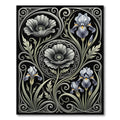 Elegant Monochromatic Iris Poppy Scrollwork Rug