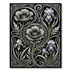 Elegant Monochromatic Iris Poppy Scrollwork Rug