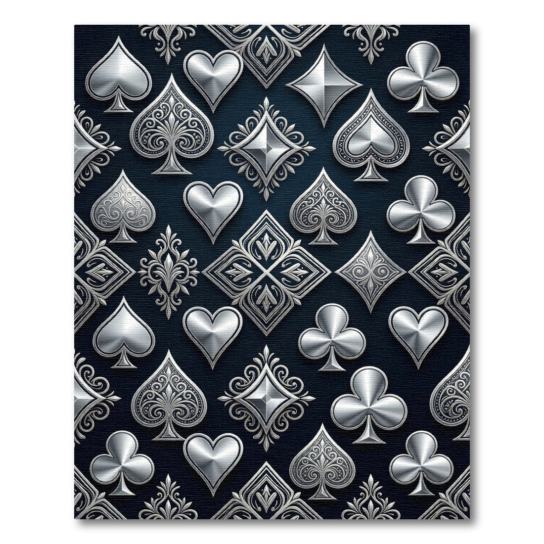 Metallic Silver Decorative Card Suit Velvet Rug