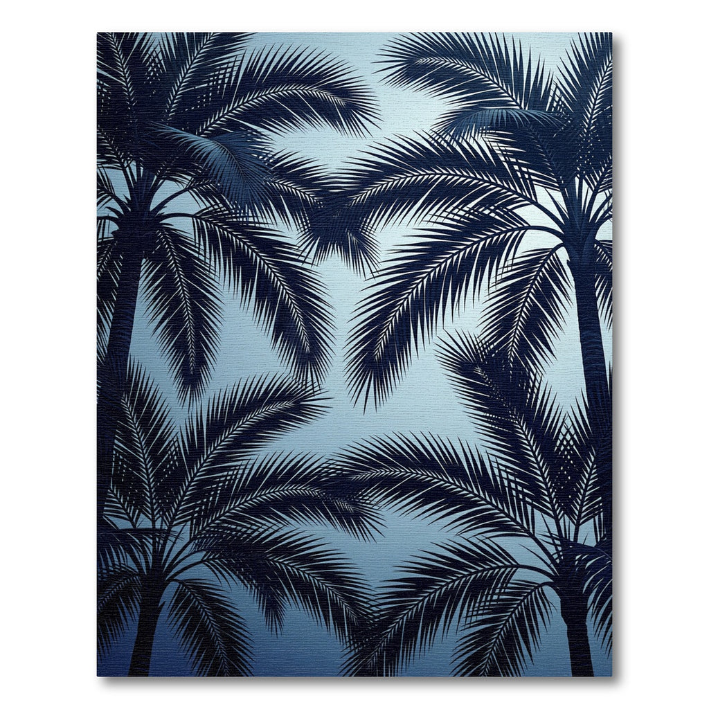 Deep Blue Tropical Palm Frond Rug