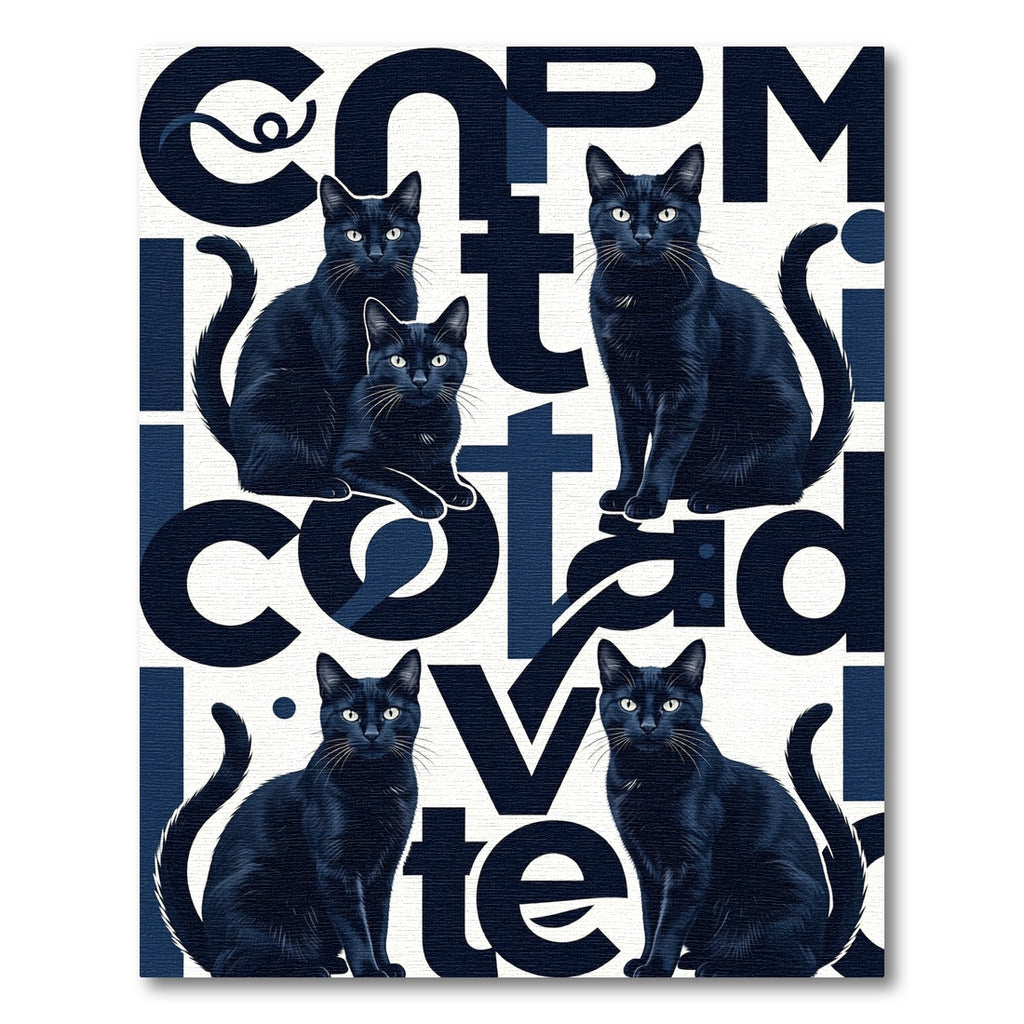 Modern Black Cat Typographic Art Rug