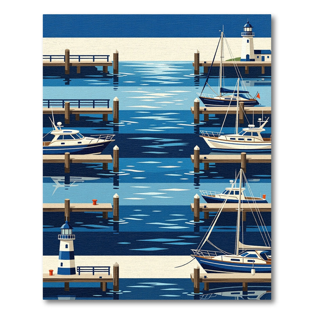 Nautical Harbor Lighthouse and Boat Scene Rug