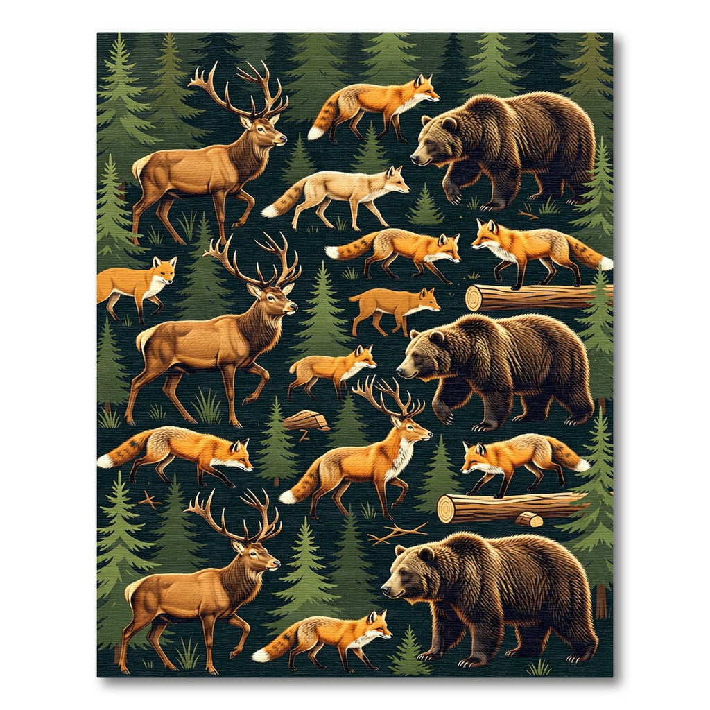 Forest Wildlife Bear Fox Elk Woodland Rug