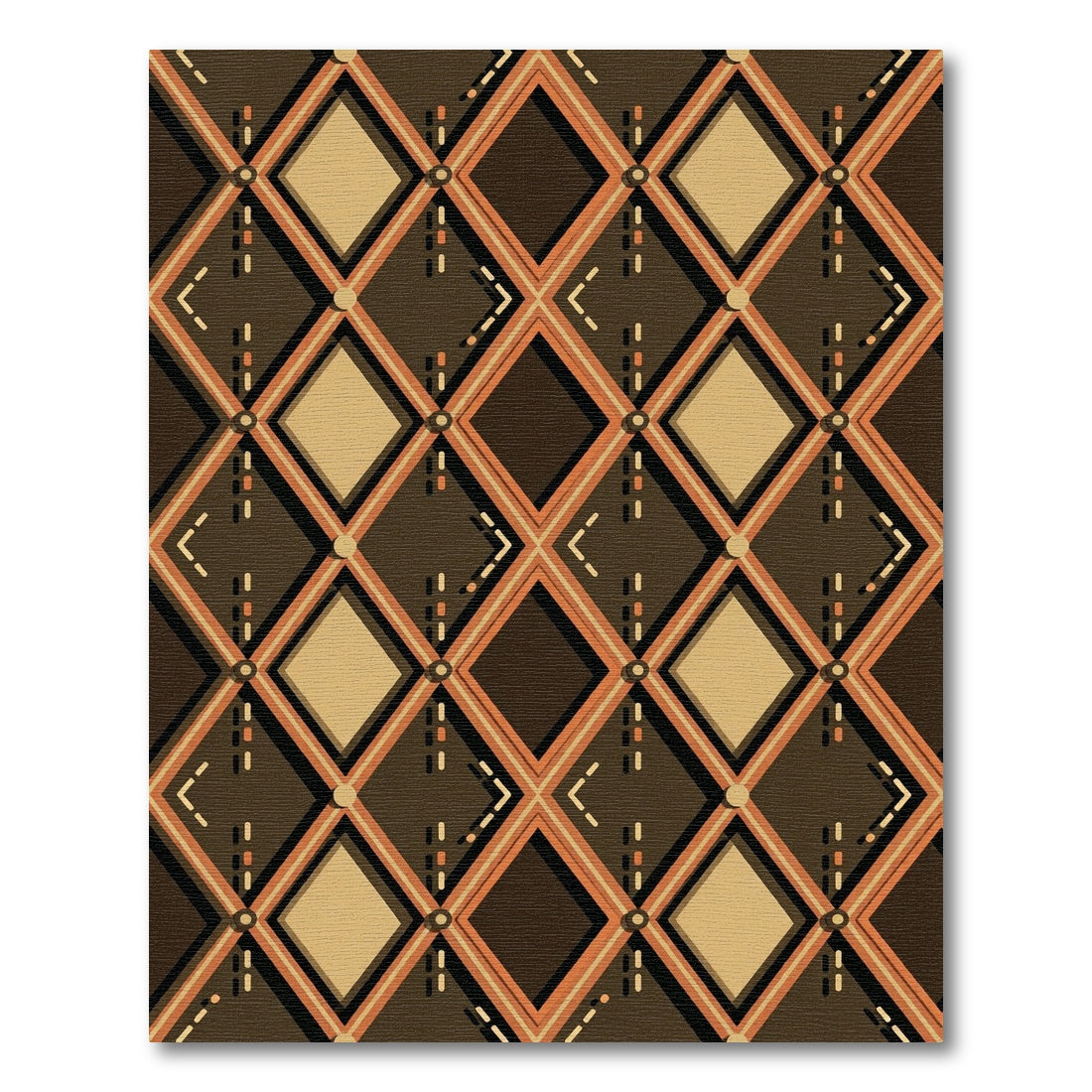 Mid-Century Bronze Geometric Diamond Lattice Rug