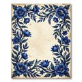 Elegant Deep Blue Floral Botanical Border Rug