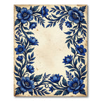 Elegant Deep Blue Floral Botanical Border Rug