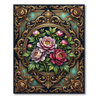 Ornate Floral Peony Gold Medallion Rug