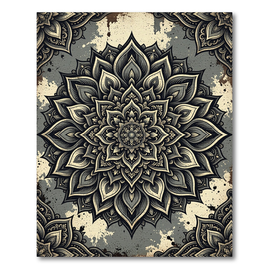 Dark Gray Floral Mandala Medallion Rug