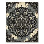 Dark Gray Floral Mandala Medallion Rug