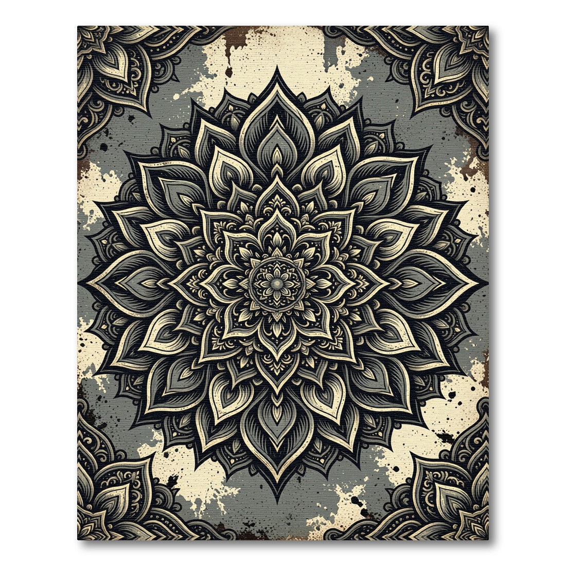Dark Gray Floral Mandala Medallion Rug