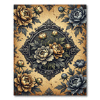 Vintage Gold Gray Floral Scrollwork Rug