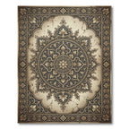 Ornate Antiqued Gold Floral Medallion Rug