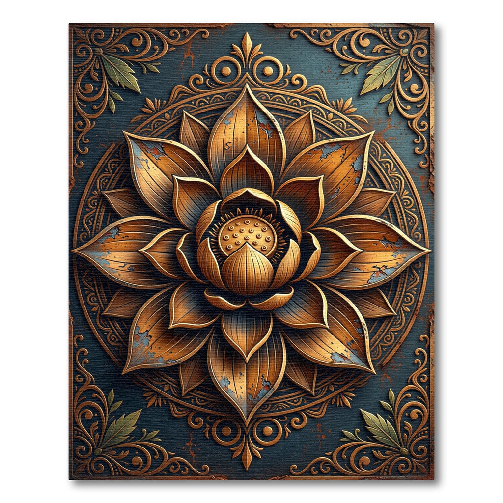 Golden Lotus Medallion Antique Bronze Rug
