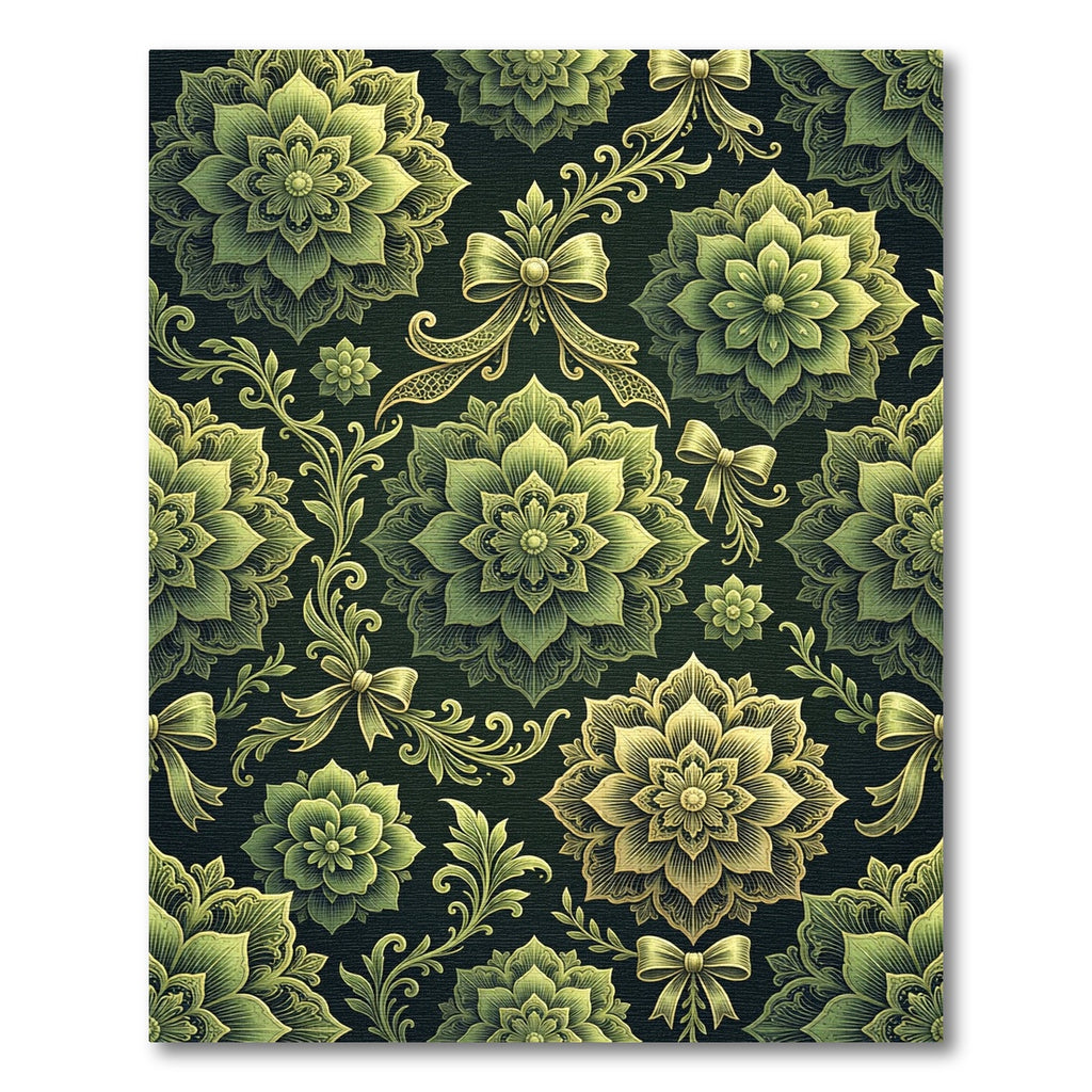 Elegant Olive Floral Medallion Ribbon Art Rug