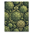 Elegant Olive Floral Medallion Ribbon Art Rug