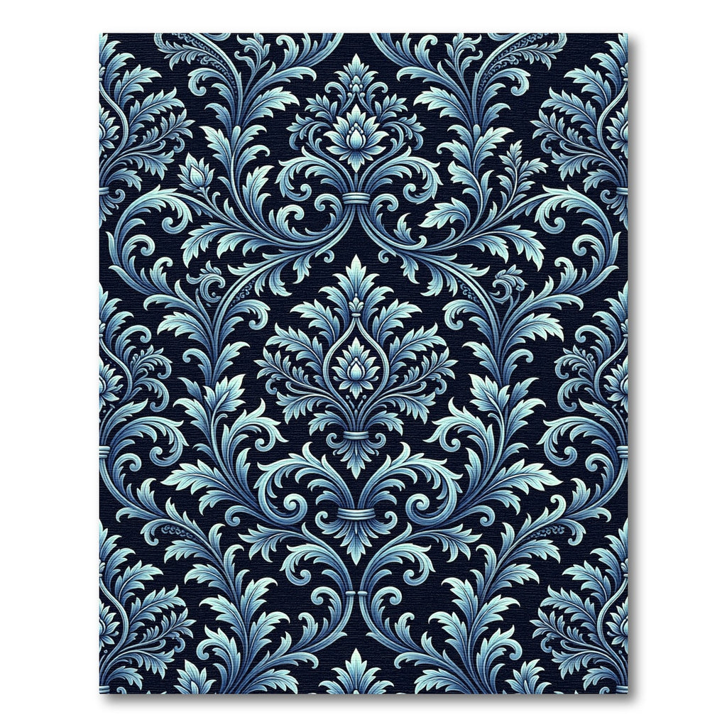 Elegant Blue Floral Damask Rug